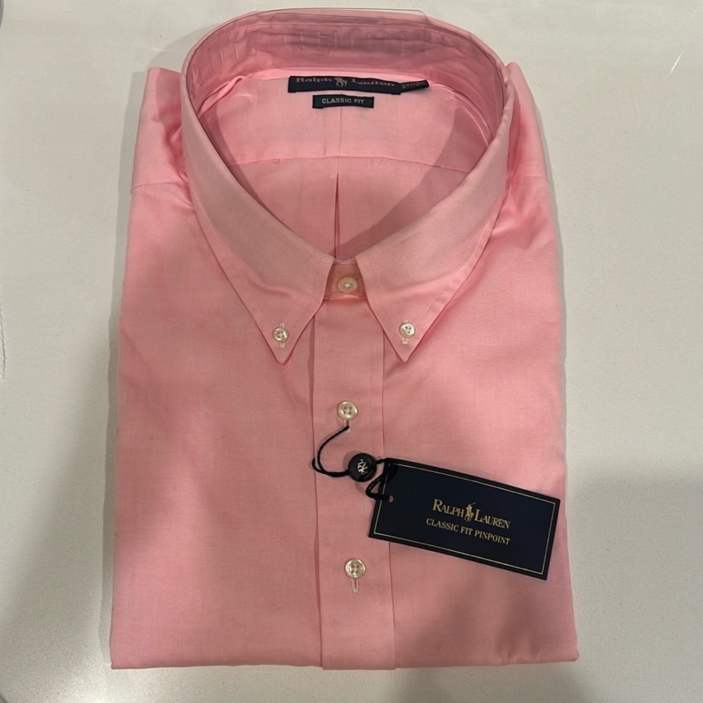 NWT Men’s Ralph Lauren Classic Fit Pinpoint Pink Shirt! Size 21-34/35.